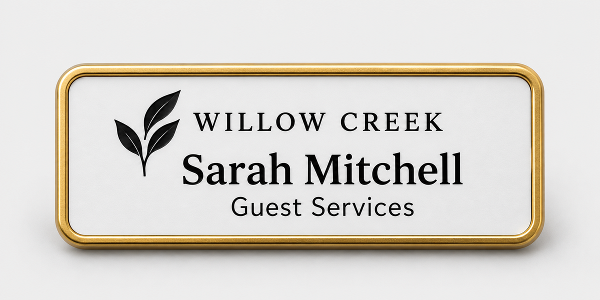 Framed engraved plastic badge — 1.5 X 3 / Gold