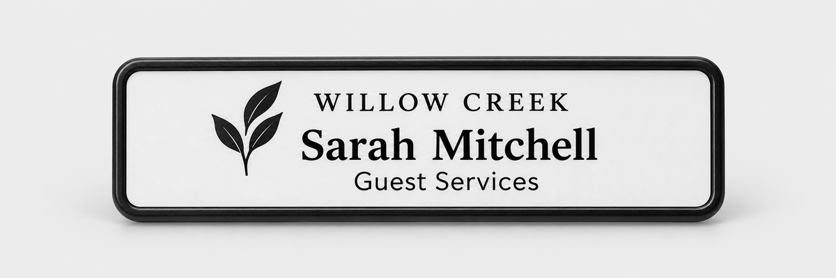 Framed engraved plastic badge — 1 X 3 / Black