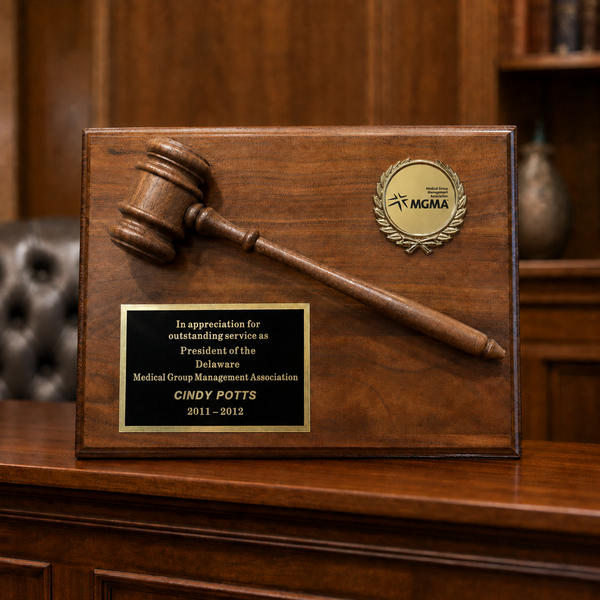 Genuine Walnut Plaque with Walnut Gavel - lifestyle