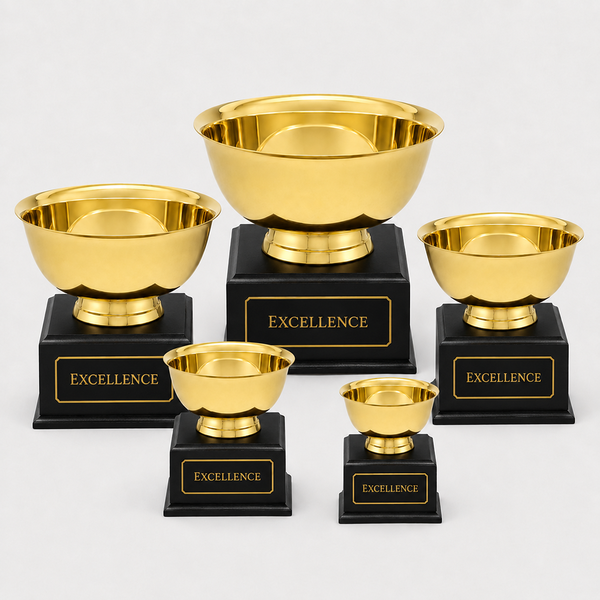 Gold Revere Bowl on Walnut Base - black base range - group catalog