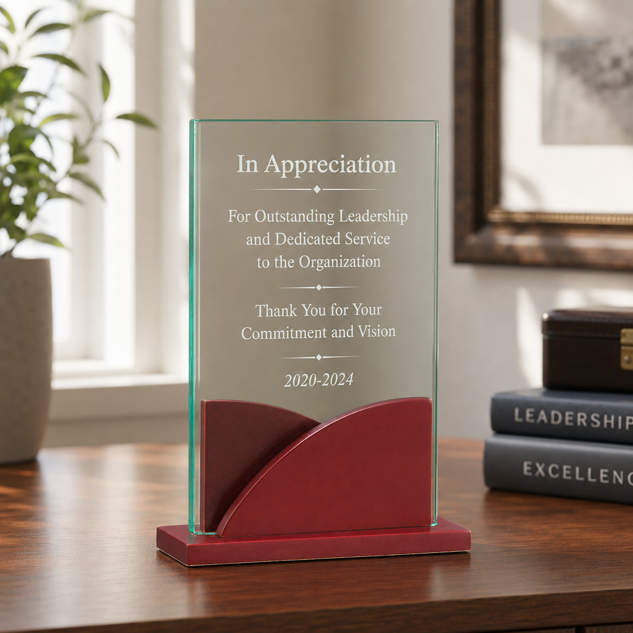 Jade Acrylic Award on Mahogany Base