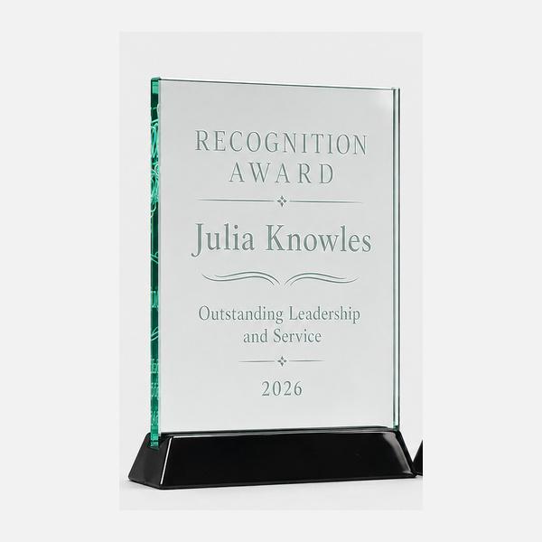 Jade Glass Plaque on Black Piano Base