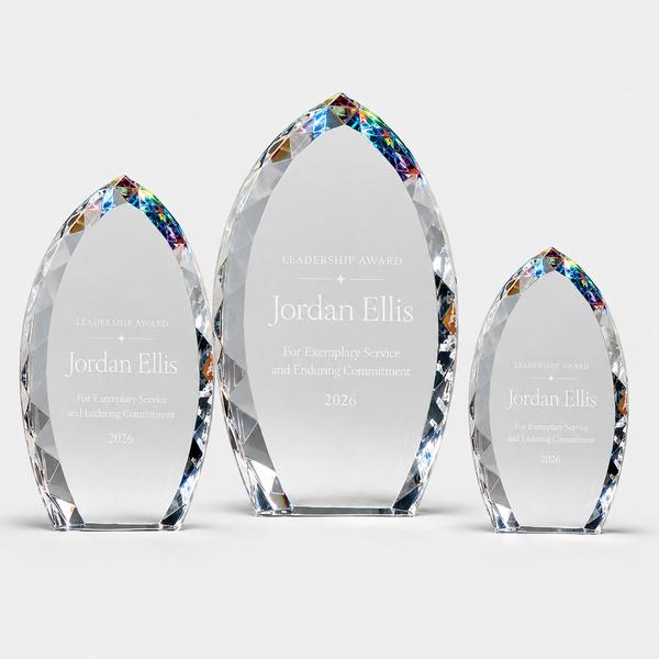 Freestanding Crystal Flame Award with Jeweled Edge