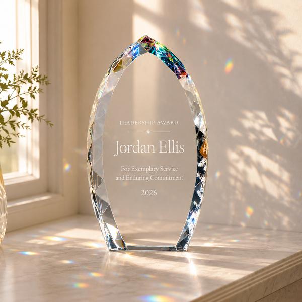 Freestanding Crystal Flame Award with Jeweled Edge