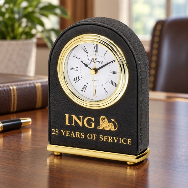 Leatherette Arched Clock in an office setting