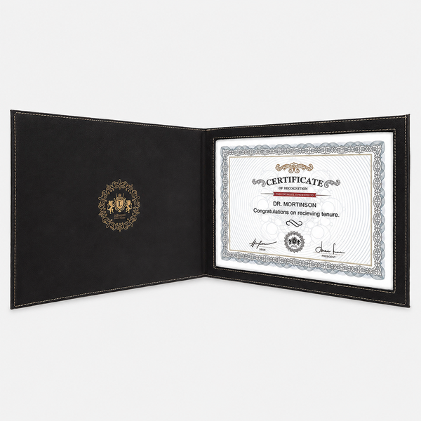 Leatherette Certificate Cover - Black & Gold - variant catalog