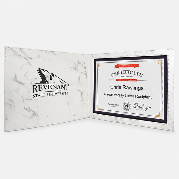Leatherette Certificate Cover - White Marble - variant catalog