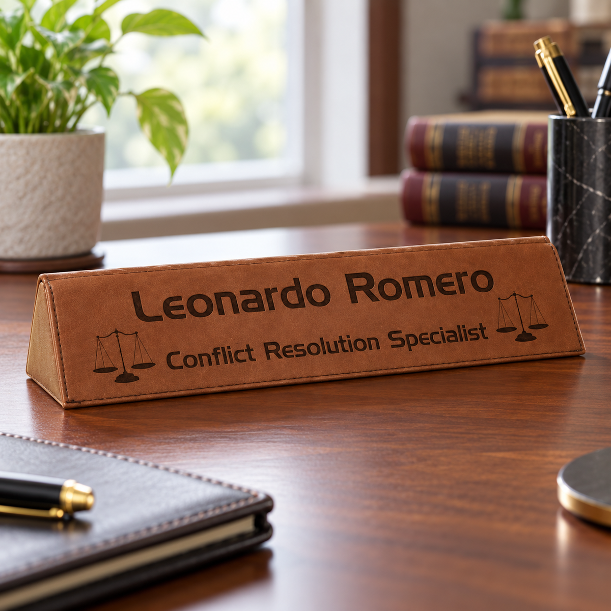Leatherette Desk Wedge — shown in an office setting