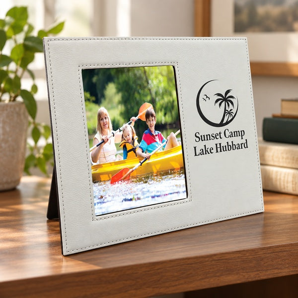 Leatherette Picture Frame with Large Engraving Area in an office setting