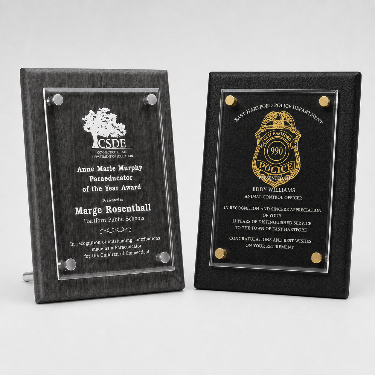 Leatherette Plaque with Floating Acrylic Panel