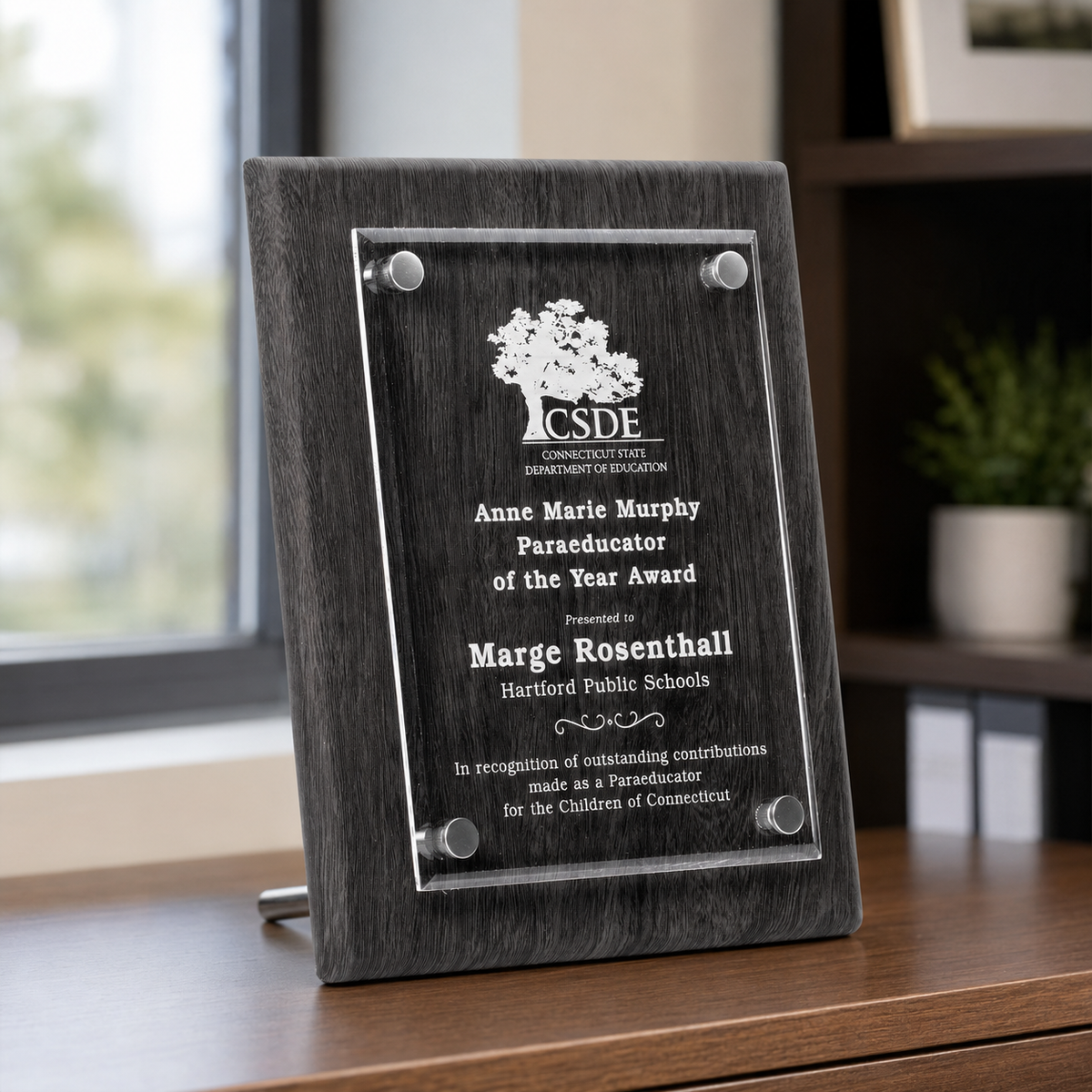 Leatherette Plaque with Floating Acrylic Panel