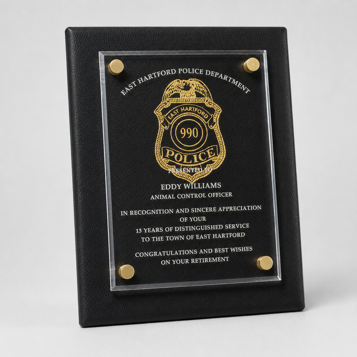 Leatherette Plaque with Floating Acrylic Panel