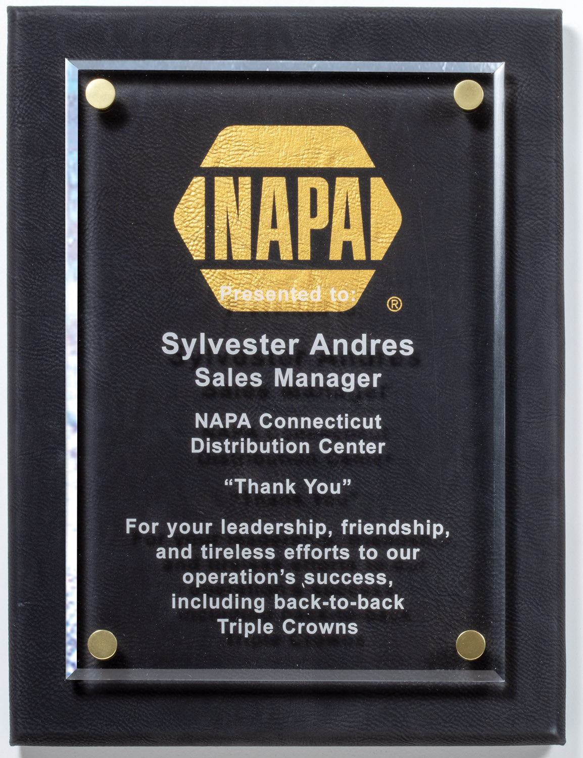 Leatherette Plaque with Floating Acrylic Panel