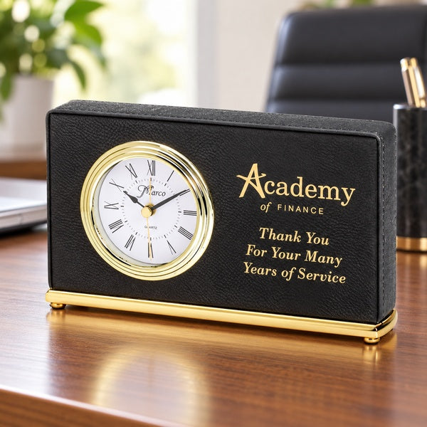 Leatherette Rectangle Clock in an office setting