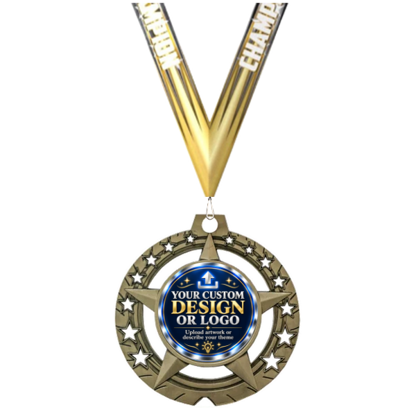 Jumbo Star Medallion With Insert with custom design or logo insert and Champion neck ribbon