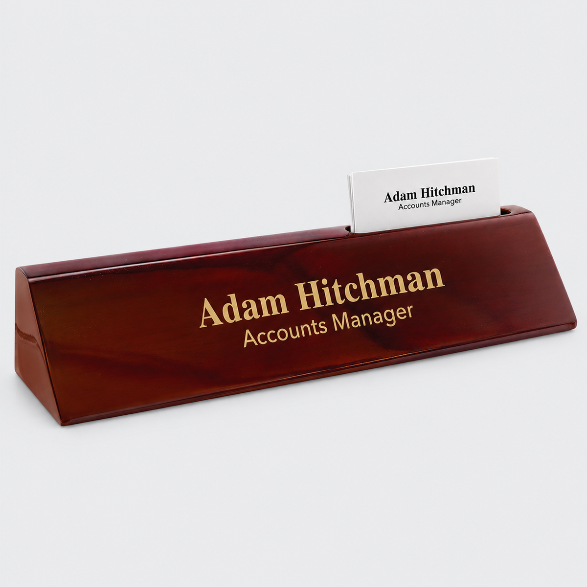 Rosewood piano desk wedge with business card holder and direct gold engraving