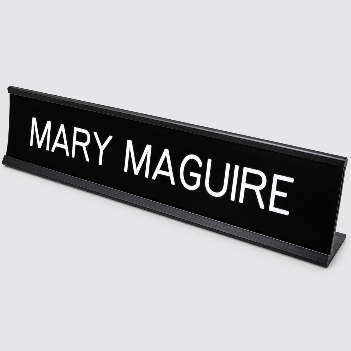 Black aluminum desk nameplate