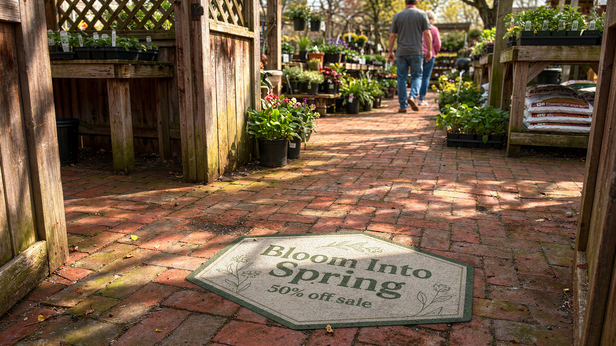 Outdoor adhesive rough-surface graphic installed on brick paving