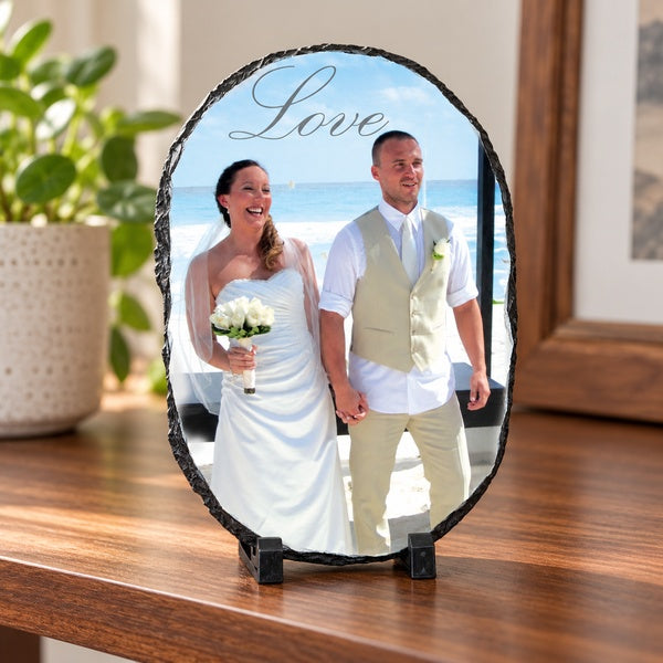 Oval Full-Color Photo Stone in an office setting