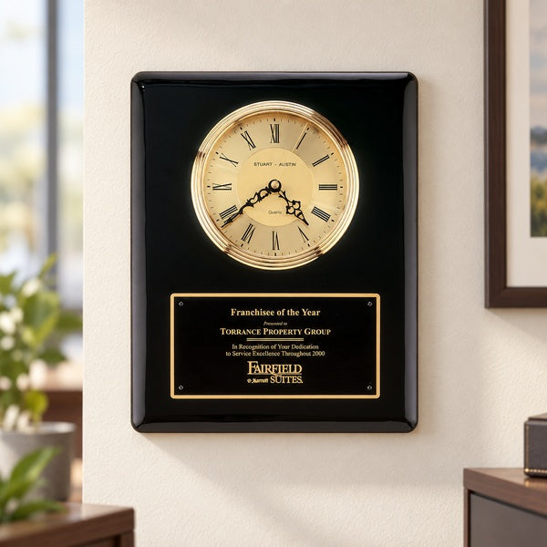 Piano Finish Vertical Wall Clock in an office setting