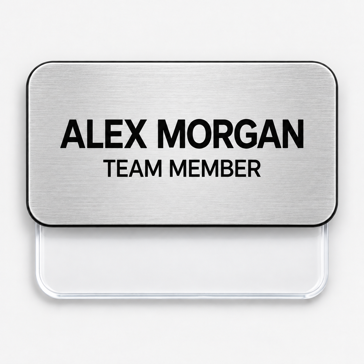1.5 x 3 inch silver engraved plastic pocket name badge with clear pocket backing