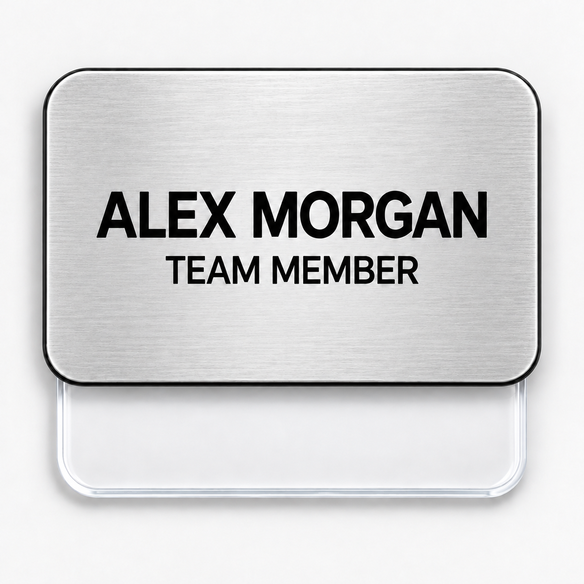 2 x 3 inch silver engraved plastic pocket name badge with clear pocket backing