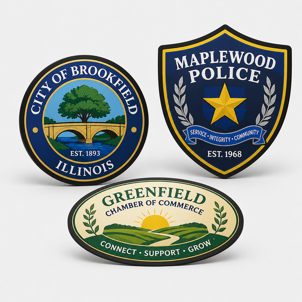 Podium Seal full-color round, shield, and oval options