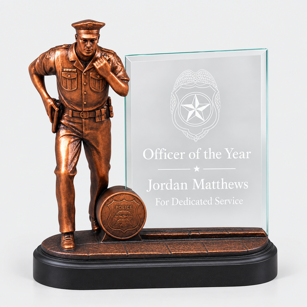 Police Officer Resin Award with Glass