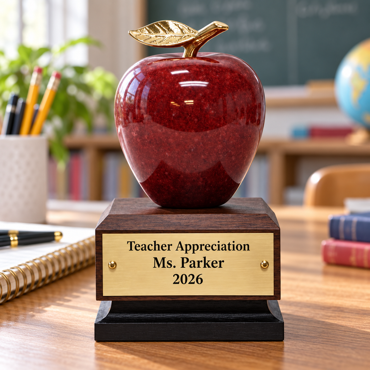Red Marble Apple On Base in a classroom setting