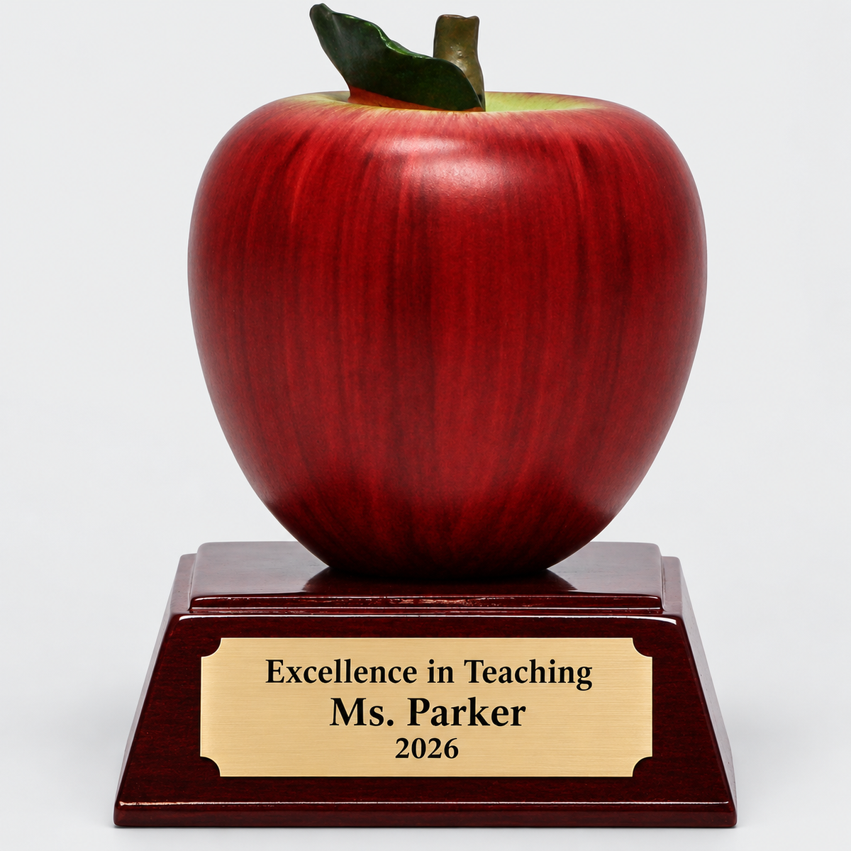 Red Resin Apple Trophy on Wood Base — product view