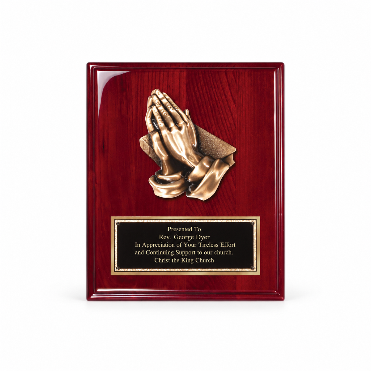 Praying Hands Rosewood Piano Finish Plaque — main product photograph