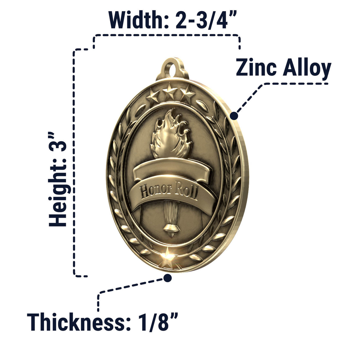 Wreath Antique Medallion — Honor Roll / Gold / 2.75 in, SIMWAM198-004, supplier dimensions photograph