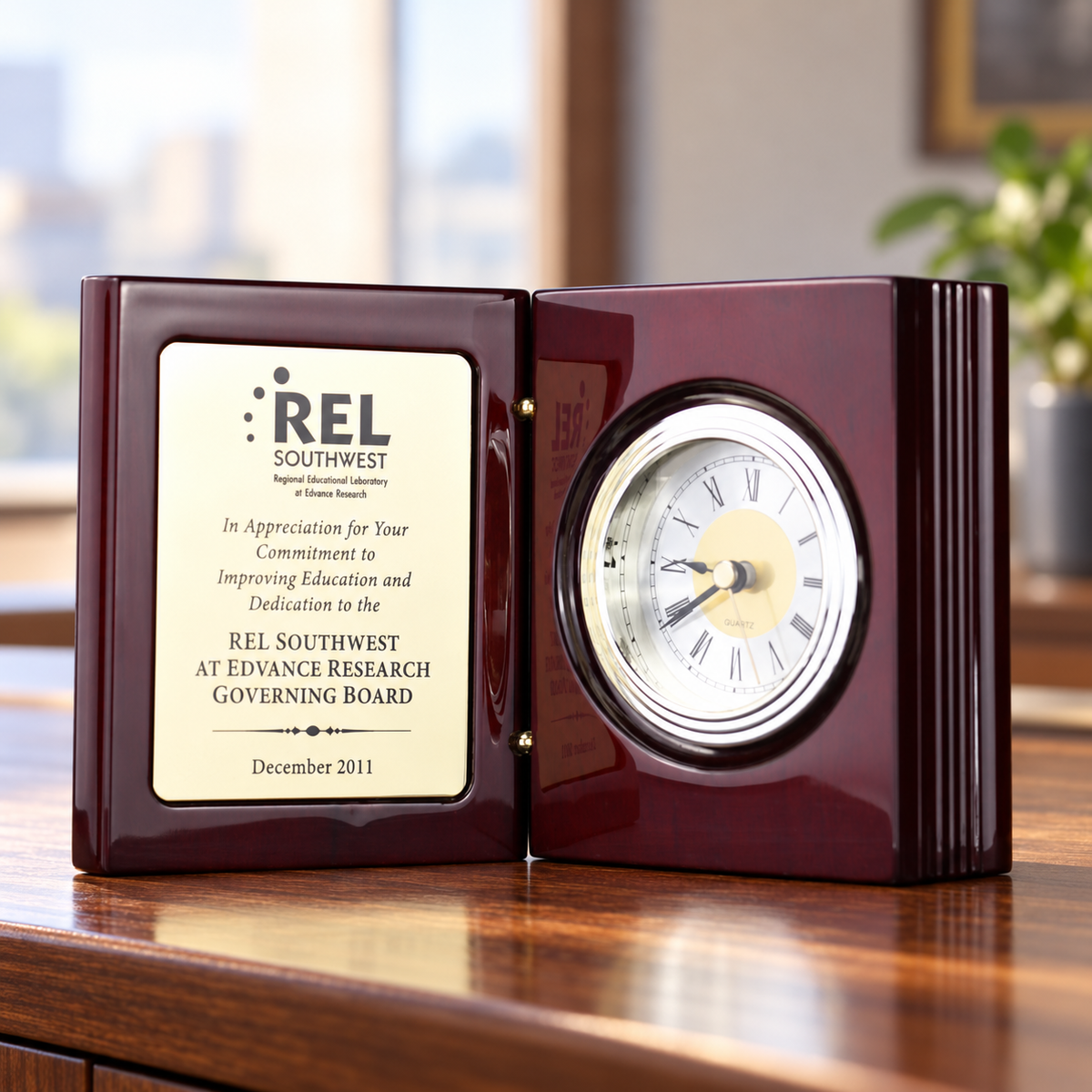 Rosewood Book Clock displayed in a home or office setting