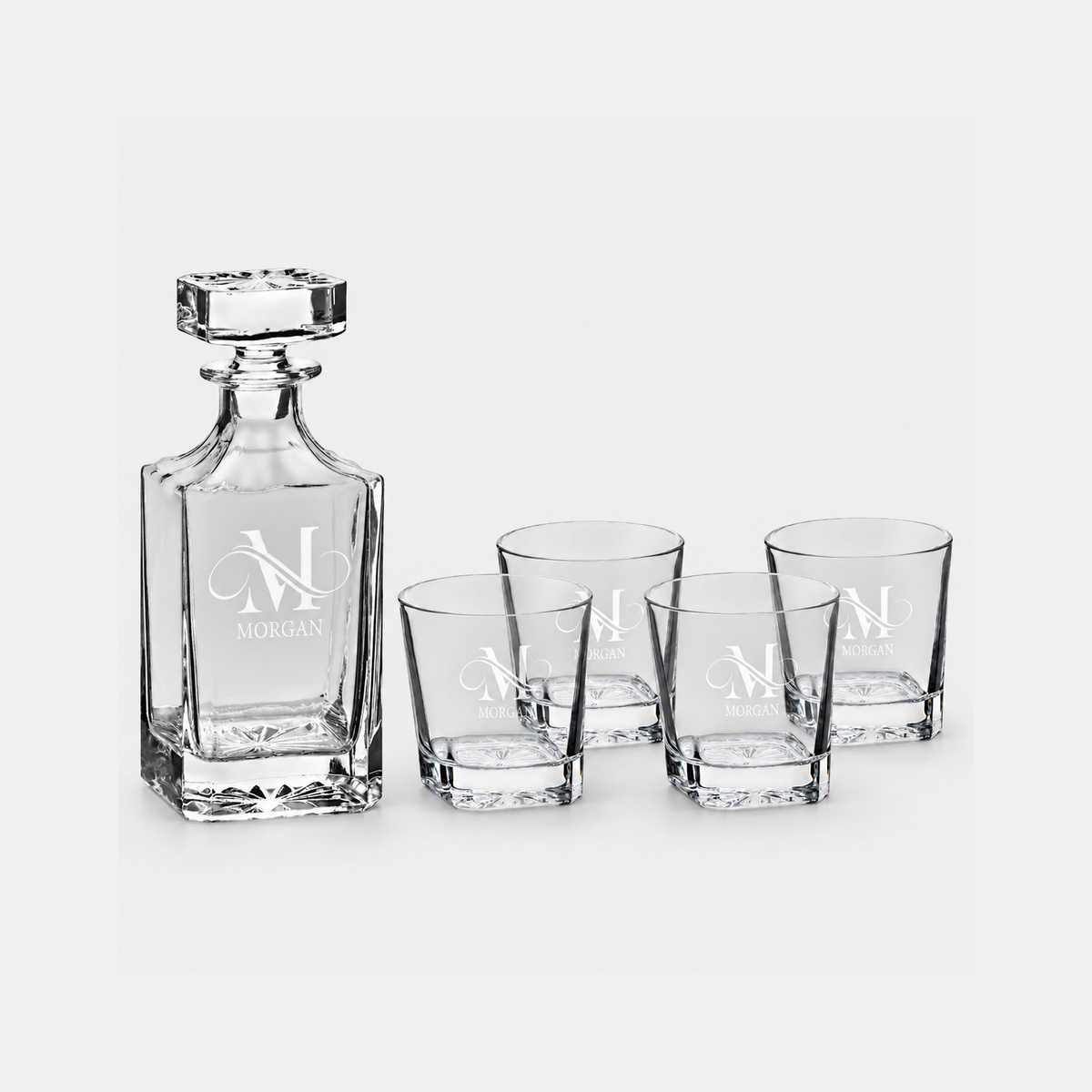 Polar Camel Square Decanter Set with Four Glasses and Gift Box — studio product photo