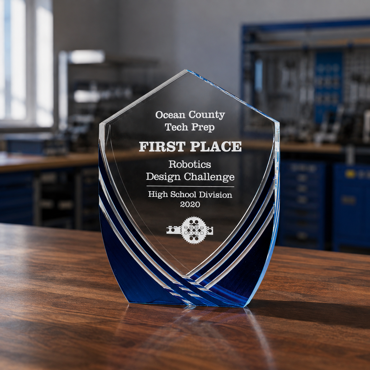 Blue Accent Shield Acrylic Award