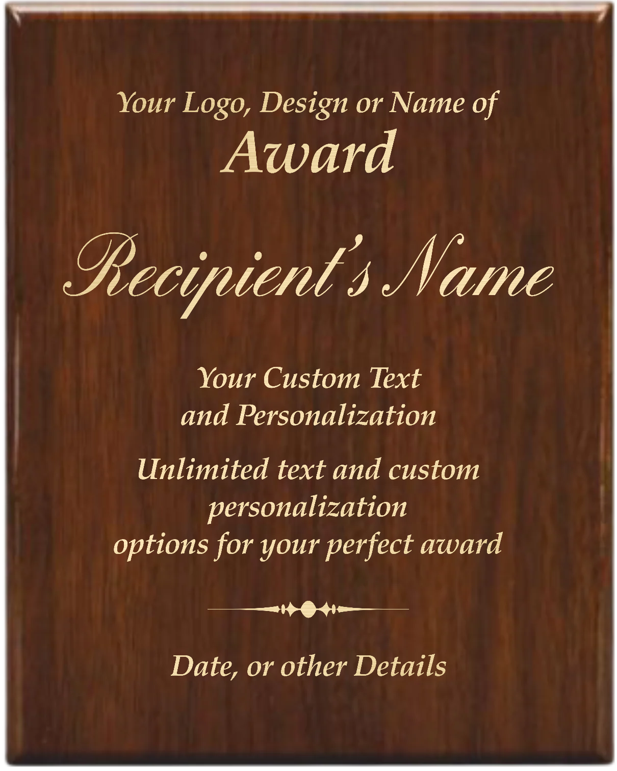 Walnut Piano Finish Plaque - Color Filled