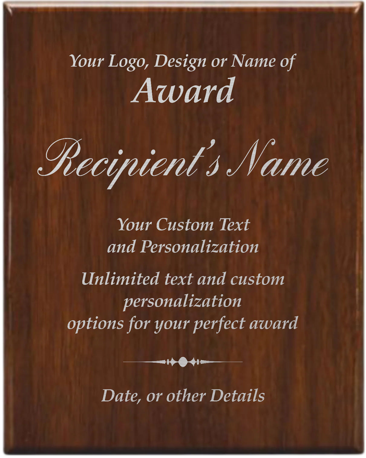 Walnut Piano Finish Plaque - Color Filled