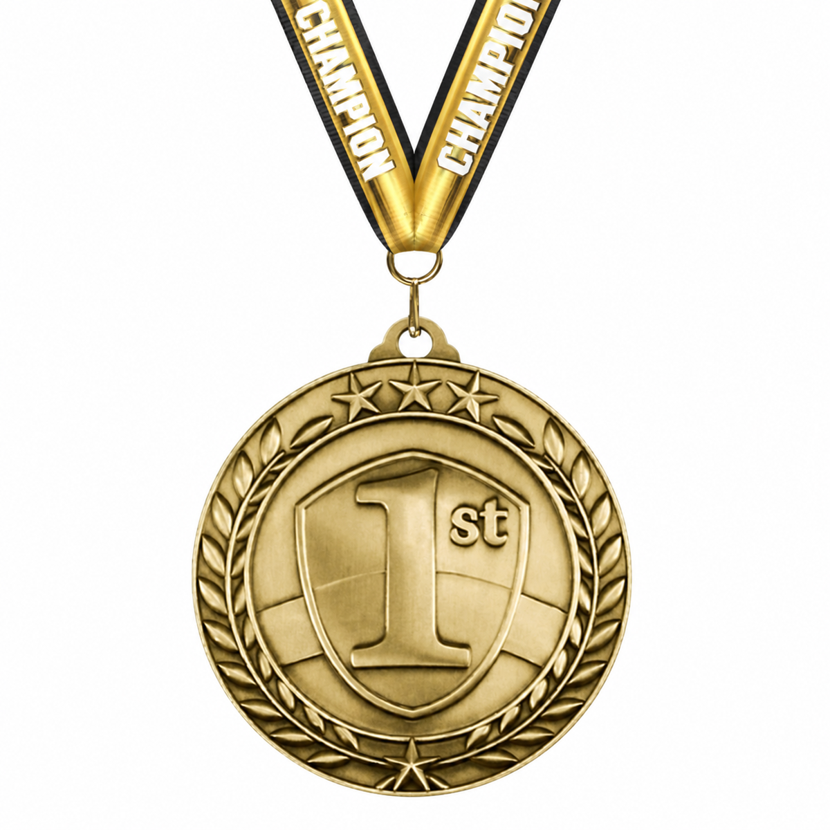 Wreath Antique Medallion - Gold, Silver, Bronze with gold Champion ribbon