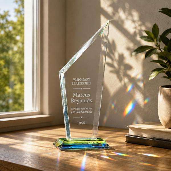 Zenith Series Clear Glass Flame Award on Prism-Effect Base