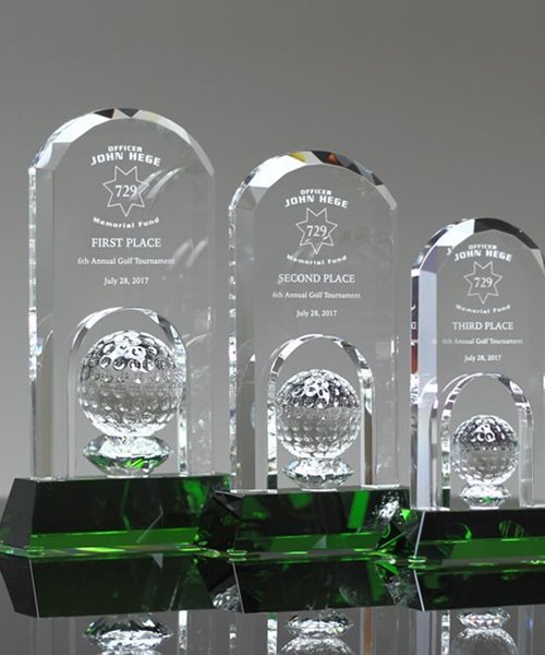 Crystal Dome Golf Trophy with Emerald Green Base