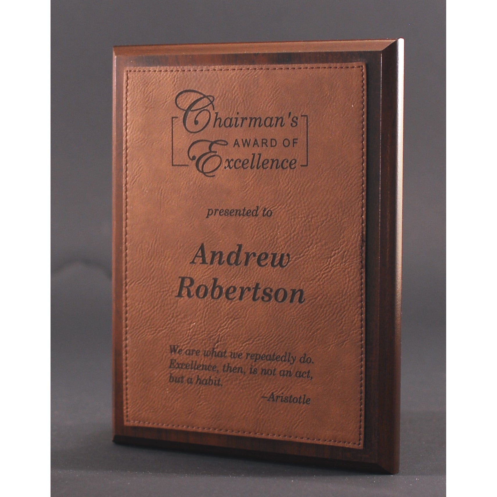 Walnut Plaque with Dark Brown Lasered Leatherette Plate