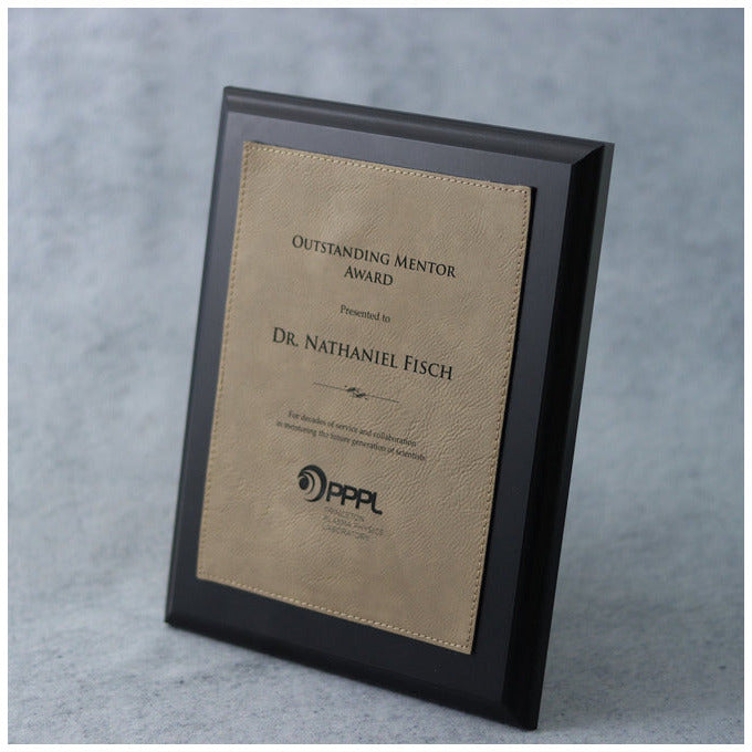 Ebony Laminate Plaque with Light Brown Leatherette Plate