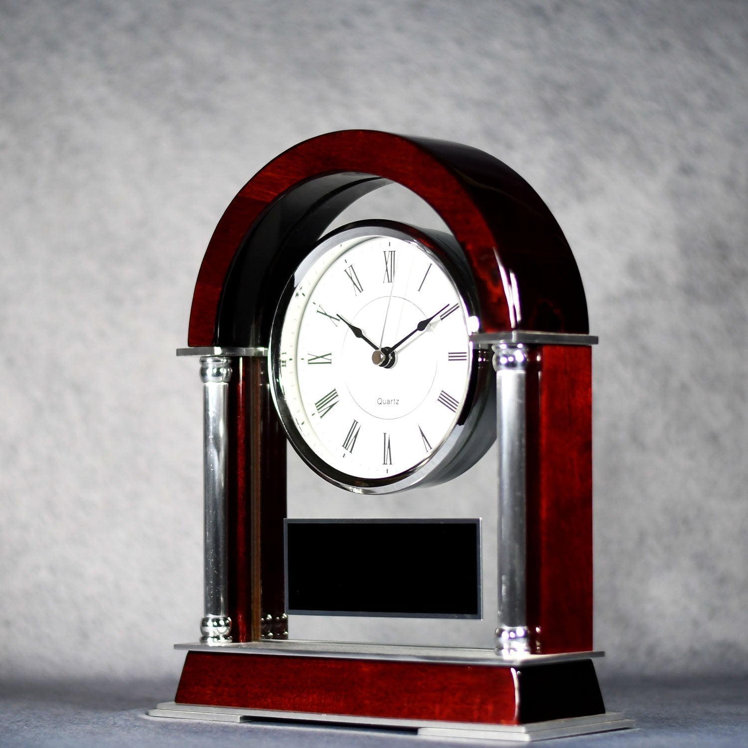 Rose Wood and Silver Arched Mantle Clock