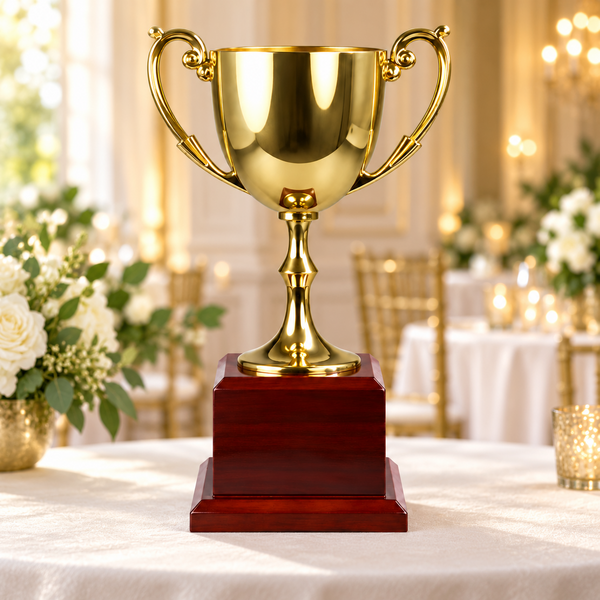 Gold Metal Cup On Rosewood Base