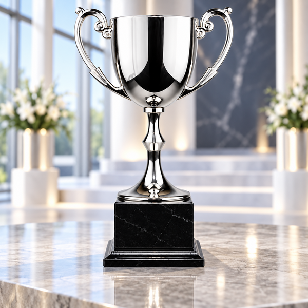 Silver Metal Cup On Black Marble Base