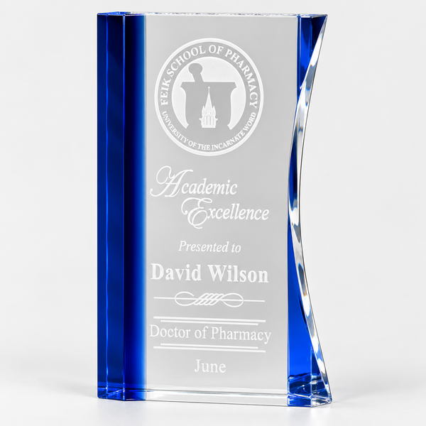 Optic Crystal with Fused Blue Accent Award