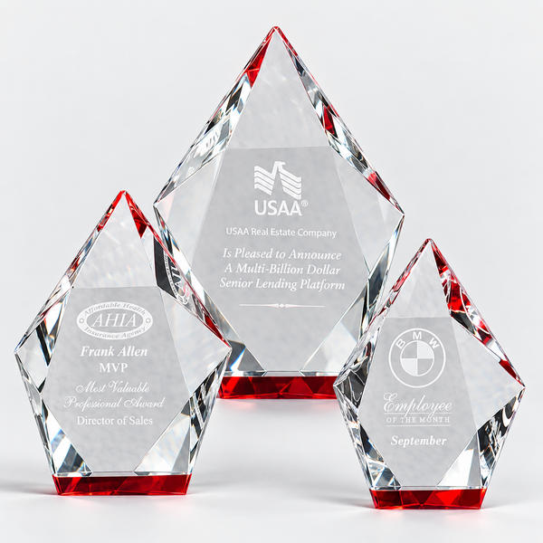 Red Multifaceted Crystal Hexagon Award