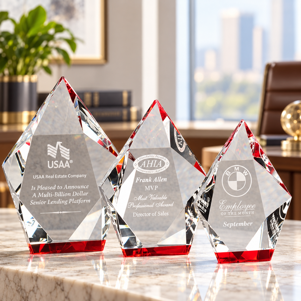 Red Multifaceted Crystal Hexagon Award