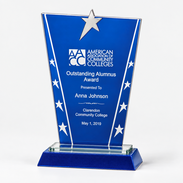 Constellation Glass Award with Blue Background and Chrome Star