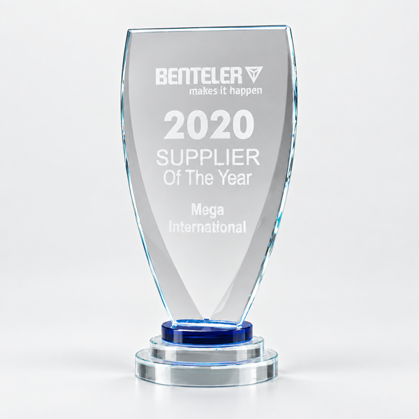 Chalice Glass Award with Blue and Clear Pedestal Base